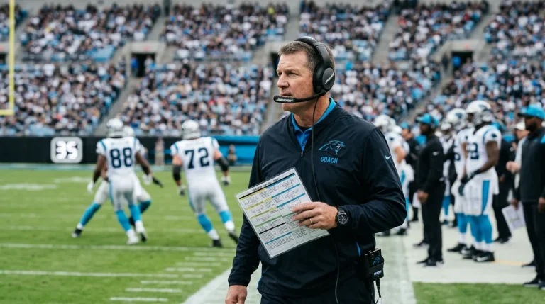 NFL coaching staff on the sideline with offensive scheme change data overlay for UK prop analysis