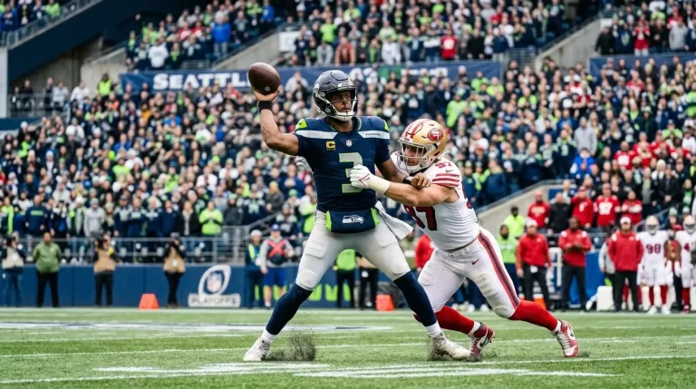 NFL playoff game with players competing in a packed stadium
