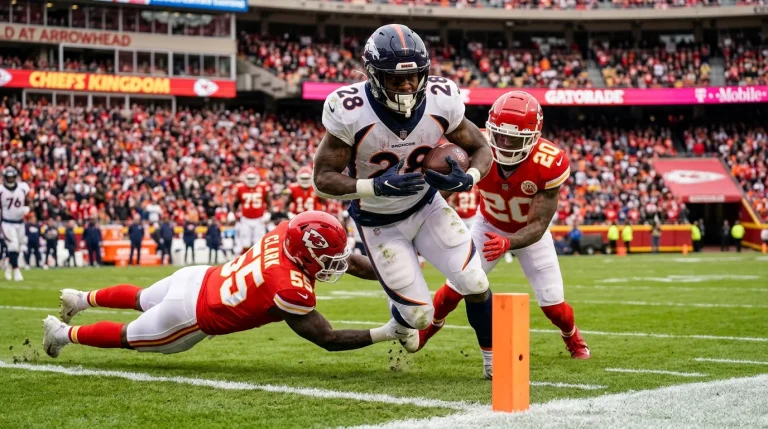 NFL running back carrying the ball near the goal line in the red zone